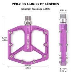 ROCKBROS Pédale Vélo En Alliage D'aluminium Pour Vélo Bicyclette Cyclisme VTT Violet -Vélo Équipement Magasin pedale velo en alliage daluminium pour velo bicyclette cyclisme vtt violet 6